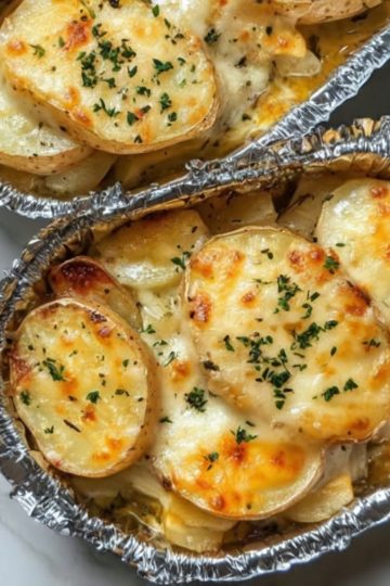 hese herb-infused Potatoes Au Gratin foil packets with tender leeks offer a gourmet experience with minimal effort and cleanup