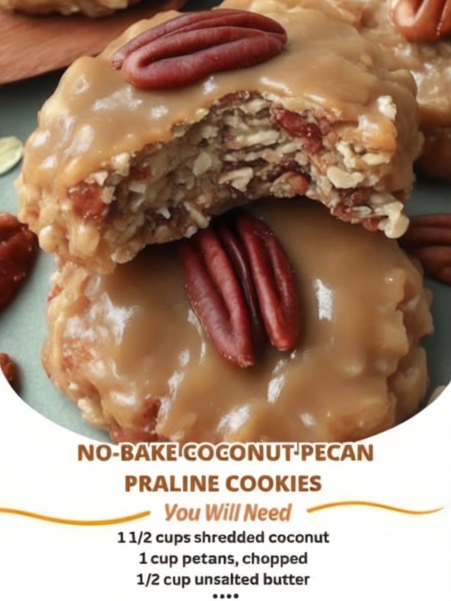 These No-Bake Coconut Pecan Praline Cookies are chewy, buttery, and bursting with toasted coconut and crunchy pecans—all with no baking required
