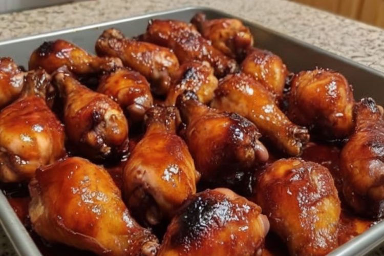 Juicy drumsticks baked in the oven, glazed with sweet and smoky honey BBQ sauce—a family favorite!