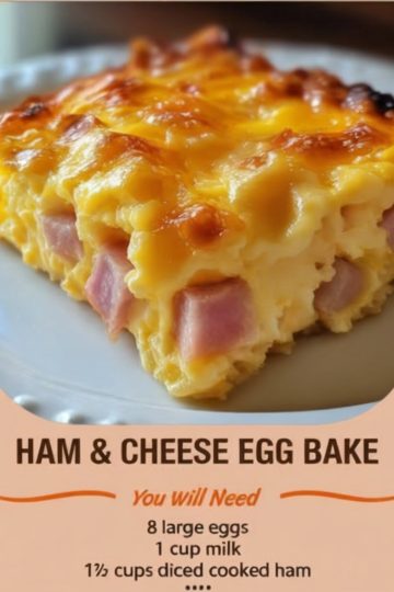 Ham & Cheese Egg Bake . Perfect for busy mornings, lazy weekends, or a cozy brunch with friends, this recipe brings together fluffy eggs, savory ham, and gooey melted cheddar in every bite.