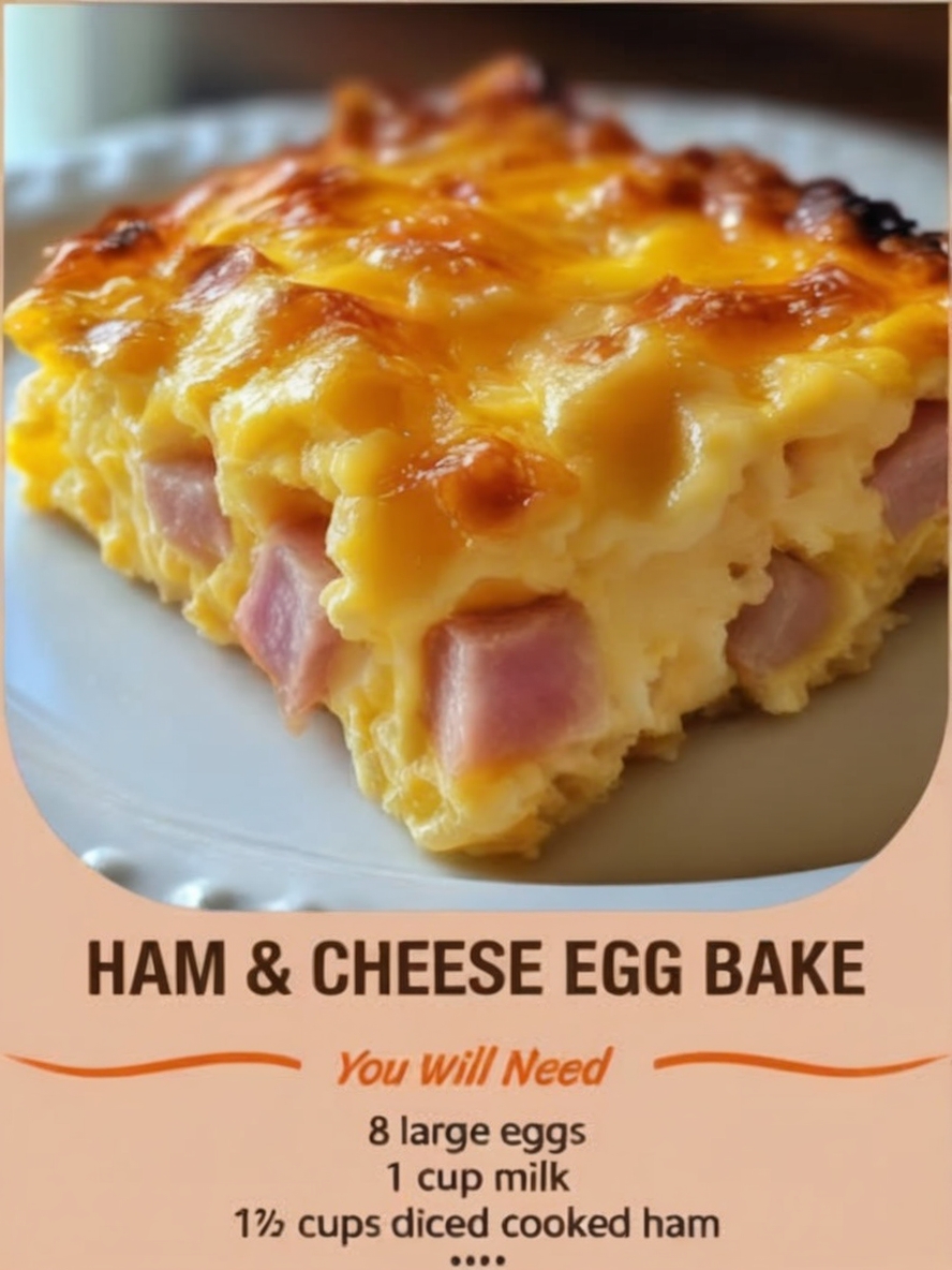 Ham & Cheese Egg Bake . Perfect for busy mornings, lazy weekends, or a cozy brunch with friends, this recipe brings together fluffy eggs, savory ham, and gooey melted cheddar in every bite.