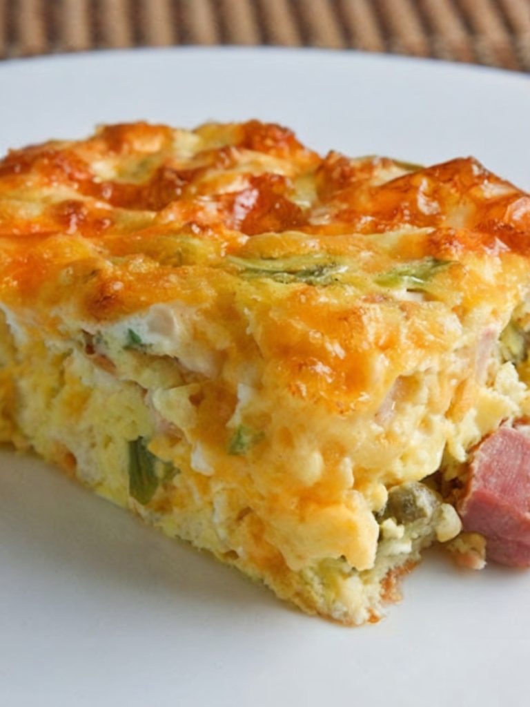 Ham & Cheese Egg Bake . Perfect for busy mornings, lazy weekends, or a cozy brunch with friends, this recipe brings together fluffy eggs, savory ham, and gooey melted cheddar in every bite.