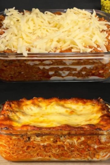 A rich and comforting classic beef lasagna with layers of savory meat sauce, creamy béchamel, and melted mozzarella. Perfect for family dinners or special occasions.