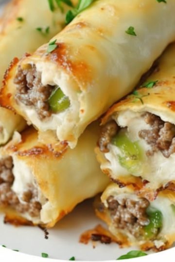 Low-carb, high-protein, cheesy roll-ups that deliver all the flavor of a classic Philly cheesesteak without the carbs.