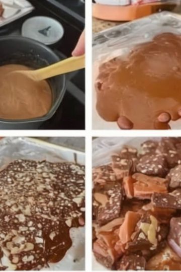 This easy homemade toffee recipe is buttery, crunchy, and topped with chocolate—no candy thermometer required!
