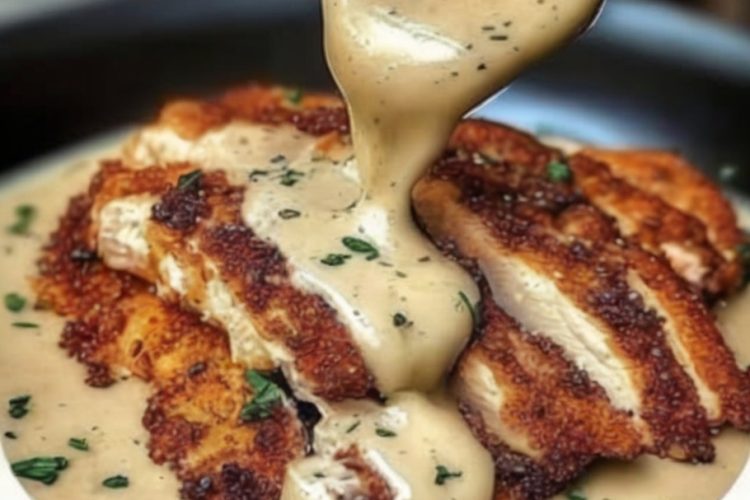 A crispy, cheesy chicken breast topped with a rich, velvety garlic butter sauce—comfort food that feels restaurant-worthy.