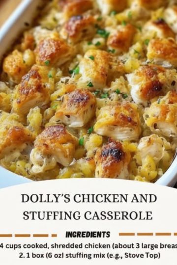 A creamy, hearty chicken casserole layered with veggies and golden stuffing — the ultimate cozy dinner.