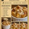 A warm, nostalgic dessert with soft bread pudding and creamy vanilla sauce.