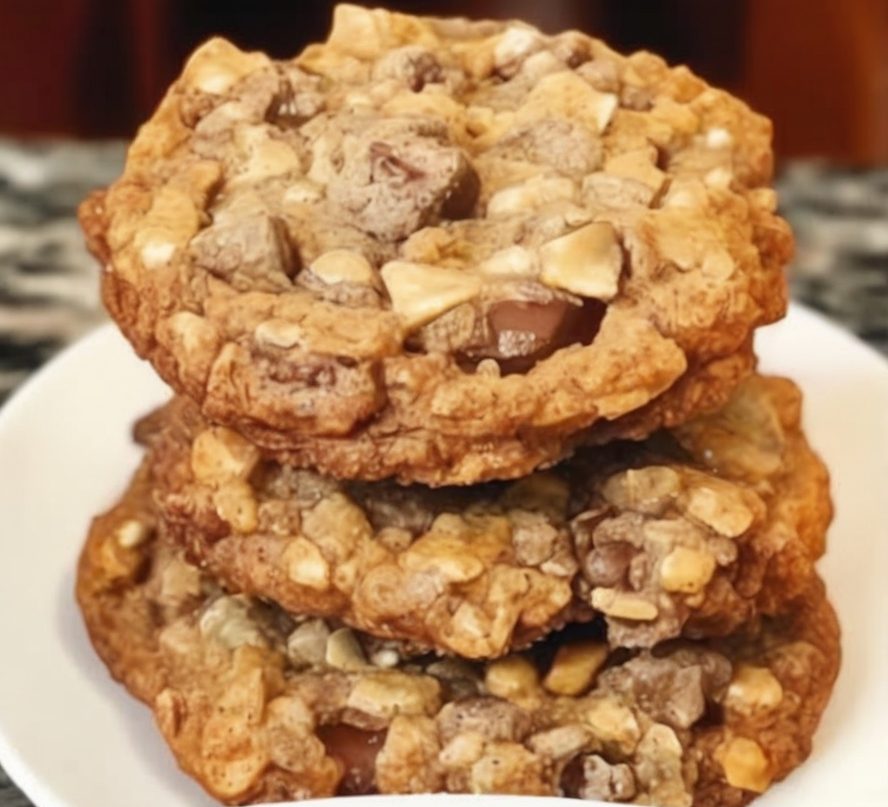 Hearty, chewy cookies loaded with oats, chocolate, coconut, and nuts – a true classic!