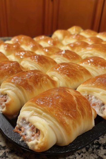 Soft crescent rolls stuffed with creamy sausage filling — a warm, savory treat perfect for any meal.