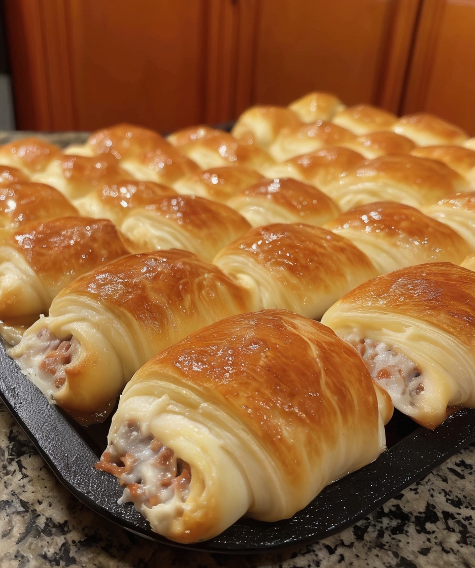 Soft crescent rolls stuffed with creamy sausage filling — a warm, savory treat perfect for any meal.