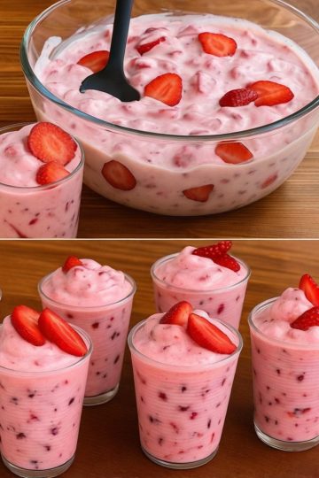 A light, creamy, and refreshing dessert made with fresh strawberries and yogurt.