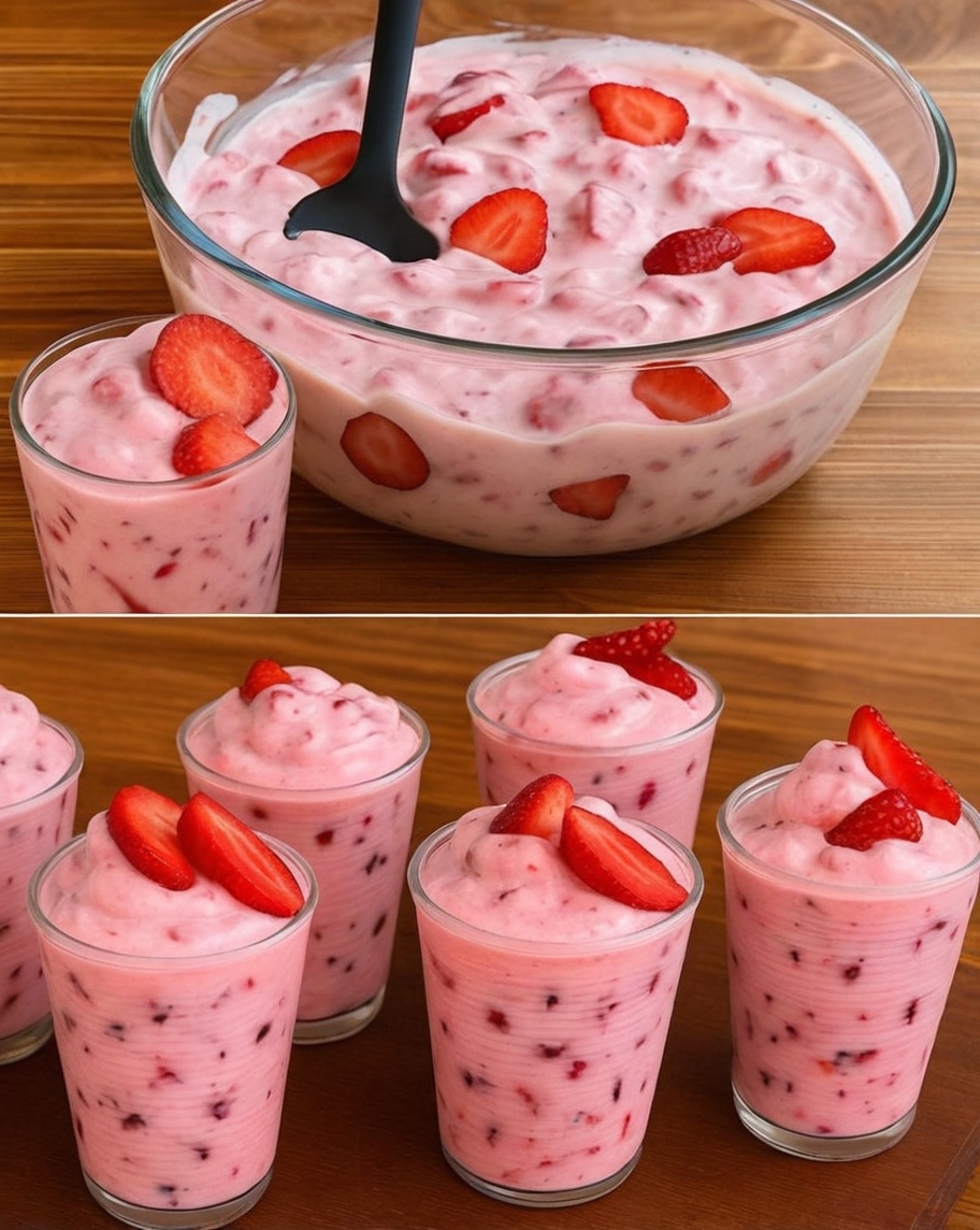 A light, creamy, and refreshing dessert made with fresh strawberries and yogurt.