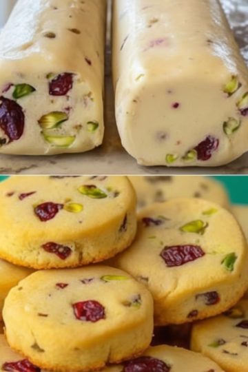 Tender, melt-in-your-mouth shortbread bursting with festive pistachios and cranberries—perfect for gifting or coffee breaks!