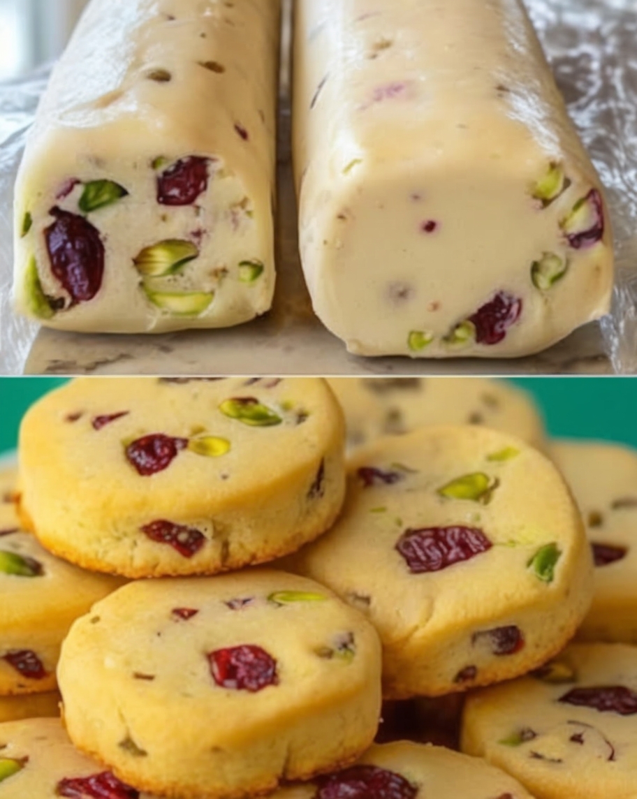 Tender, melt-in-your-mouth shortbread bursting with festive pistachios and cranberries—perfect for gifting or coffee breaks!
