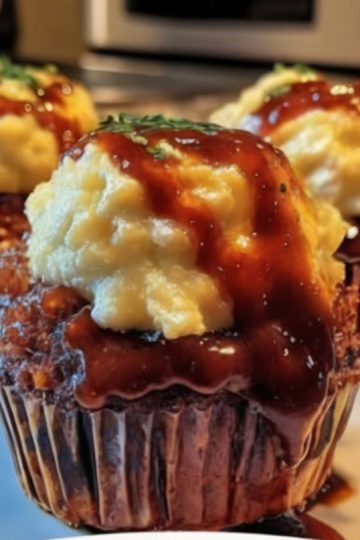 These adorable meatloaf cupcakes are bursting with flavor and topped with creamy mashed potato frosting. Perfect for family dinners or party appetizers!