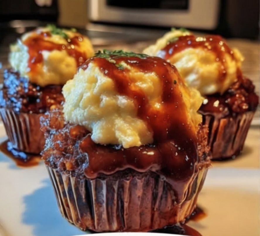 These adorable meatloaf cupcakes are bursting with flavor and topped with creamy mashed potato frosting. Perfect for family dinners or party appetizers!