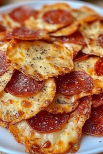 Crispy, cheesy, and loaded with pizza flavor—these low-carb pizza chips are made with just cheese and pepperoni. Perfect as a keto snack or party appetizer!