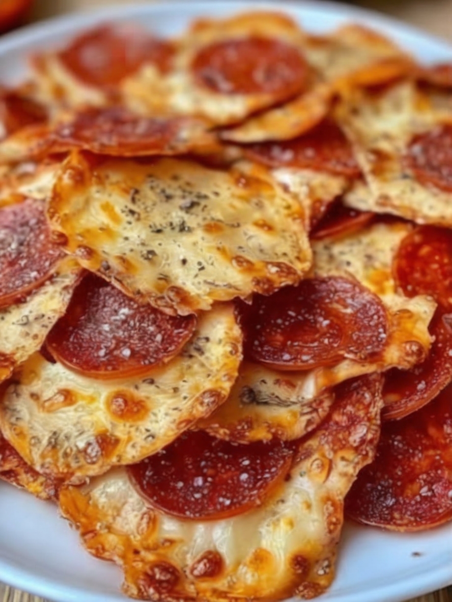 Crispy, cheesy, and loaded with pizza flavor—these low-carb pizza chips are made with just cheese and pepperoni. Perfect as a keto snack or party appetizer!