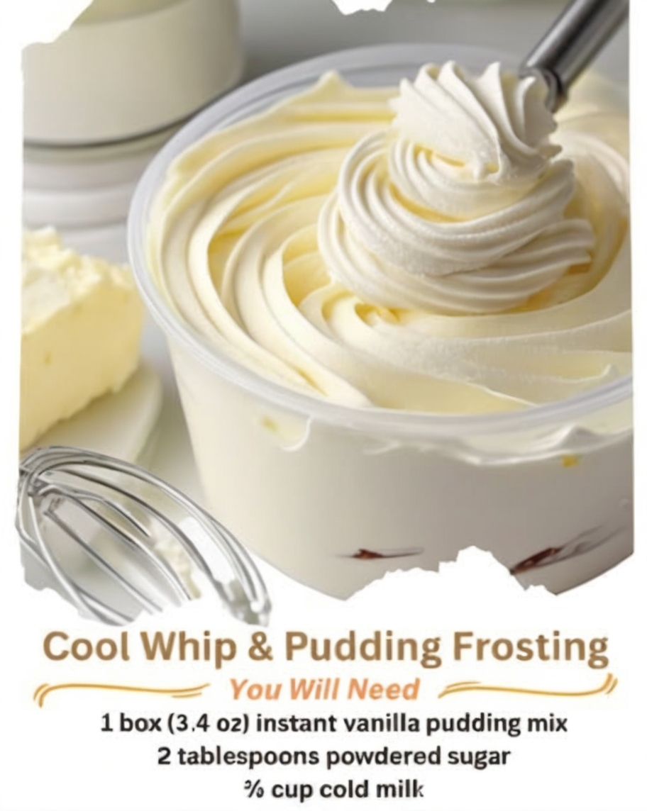 A light, fluffy, and delicious 3-ingredient frosting made with instant pudding mix—perfect for cakes, cupcakes, and cookies.