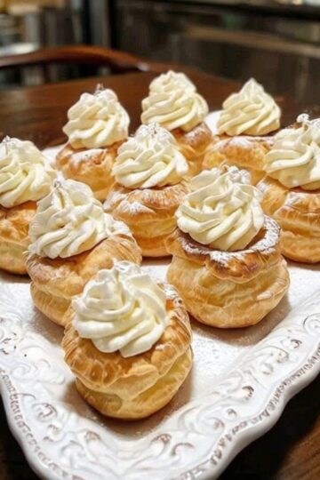 Light, airy choux pastry shells filled with silky vanilla pudding whipped cream. This bakery-style dessert is easy to make and impossible to resist!