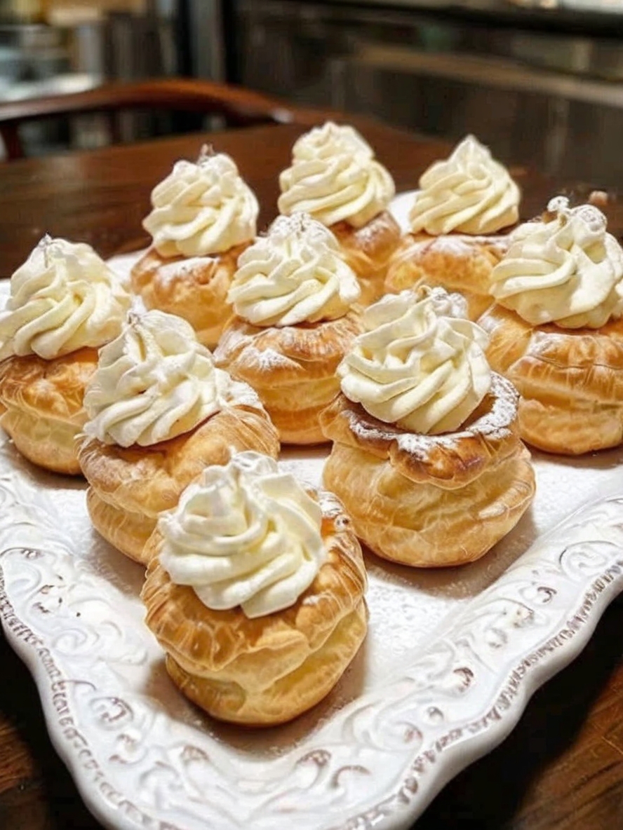 Light, airy choux pastry shells filled with silky vanilla pudding whipped cream. This bakery-style dessert is easy to make and impossible to resist!