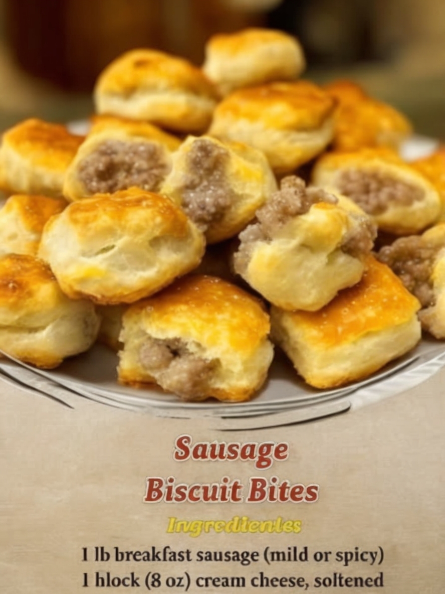 These cheesy sausage biscuit bites are a quick and delicious appetizer, perfect for game day, breakfast, or a party snack. Made with refrigerated biscuit dough and loaded with cream cheese, cheddar, and sausage.