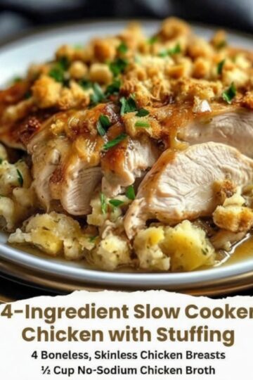 This 4-Ingredient Slow Cooker Chicken with Stuffing is the ultimate dump-and-go dish. No oven, no stress