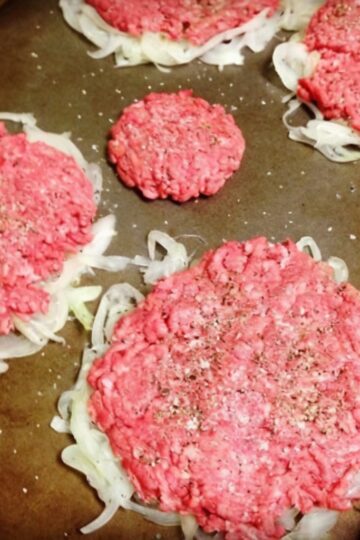 Juicy beef patties smashed with thinly sliced onions for a crispy, caramelized, diner-style burger.
