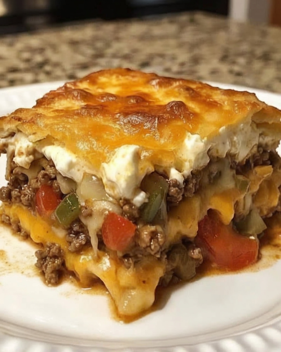 The ultimate hearty, cheesy casserole layered with beef, biscuits, veggies, and a creamy topping. Perfect for family dinners or potlucks!