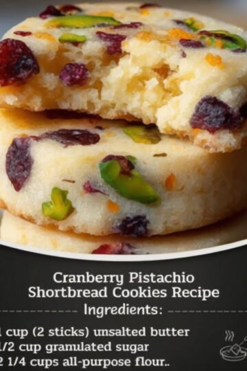 Buttery shortbread cookies studded with tart cranberries and crunchy pistachios—perfectly festive and delicious.
