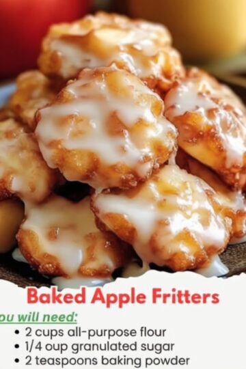 Skip the deep fryer and enjoy tender apple fritters baked to golden perfection with a sweet vanilla glaze.