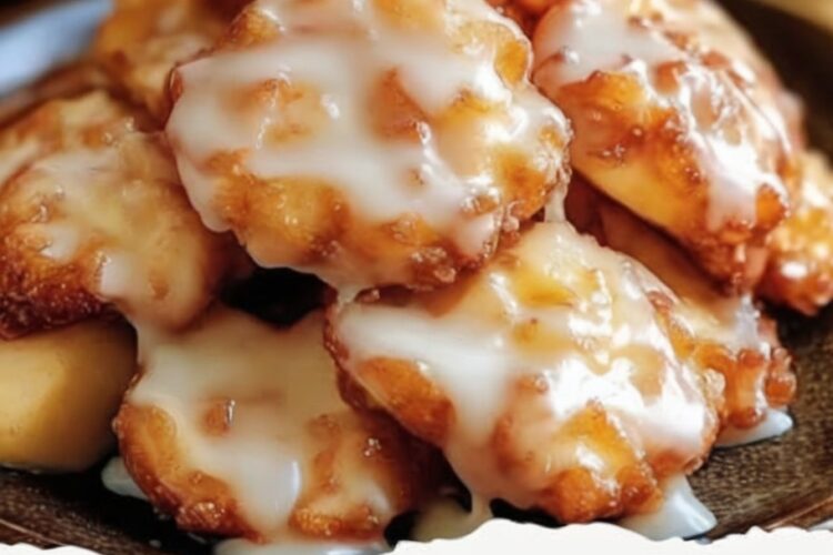 Skip the deep fryer and enjoy tender apple fritters baked to golden perfection with a sweet vanilla glaze.