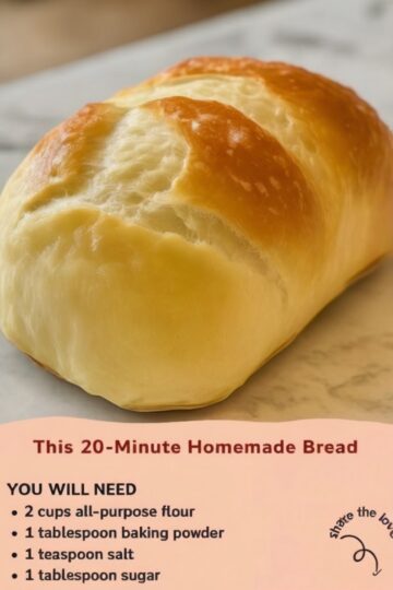 Quick, easy homemade bread with no yeast—soft, golden, and ready in just 20 minutes.