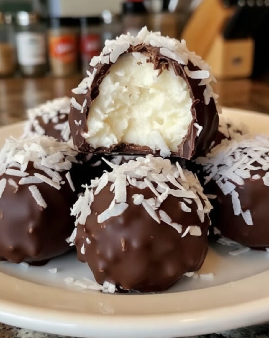 Sweet, chewy coconut centers coated in rich chocolate — a no-bake treat perfect for holidays, gifts, or anytime cravings.