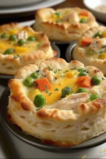 Golden, flaky, and filled with creamy chicken and veggies—these bite-sized pot pies are the ultimate comfort food made easy.
