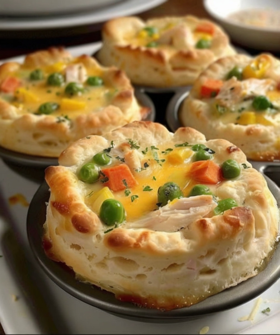 Golden, flaky, and filled with creamy chicken and veggies—these bite-sized pot pies are the ultimate comfort food made easy.