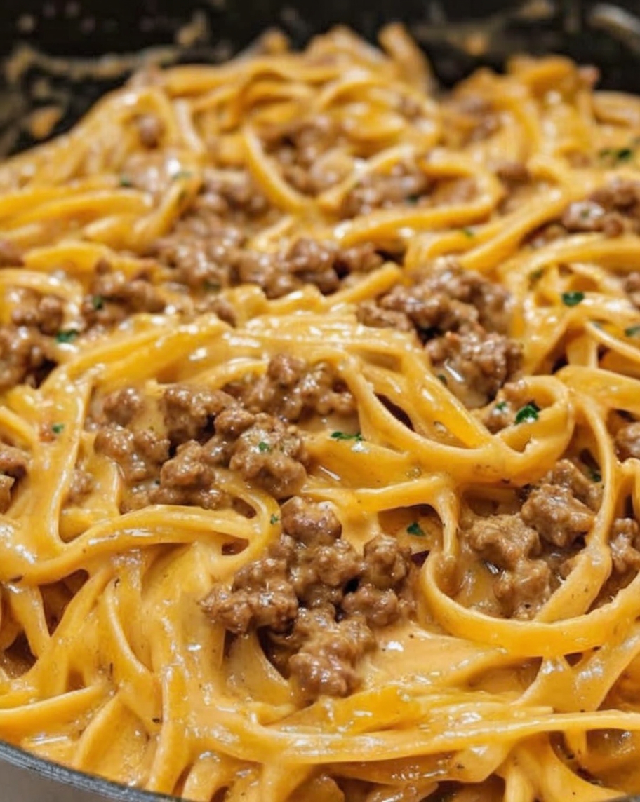 Creamy, garlicky pasta with juicy ground beef, all cooked in a single pot. Easy, comforting, and weeknight-friendly.