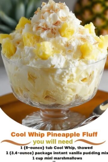 A light, creamy, no-bake dessert with sweet pineapple, marshmallows, and whipped topping — perfect for any occasion.