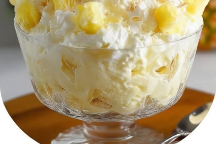 A light, creamy, no-bake dessert with sweet pineapple, marshmallows, and whipped topping — perfect for any occasion.