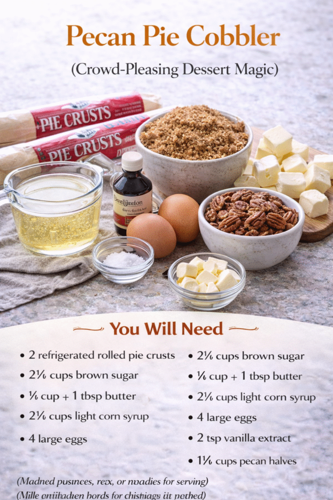 A genius mashup of classic pecan pie and easy cobbler, with layers of buttery pie crust sandwiching a rich, gooey pecan filling. All the flavor of traditional pecan pie with none of the fuss, baked in a pan that feeds a crowd.