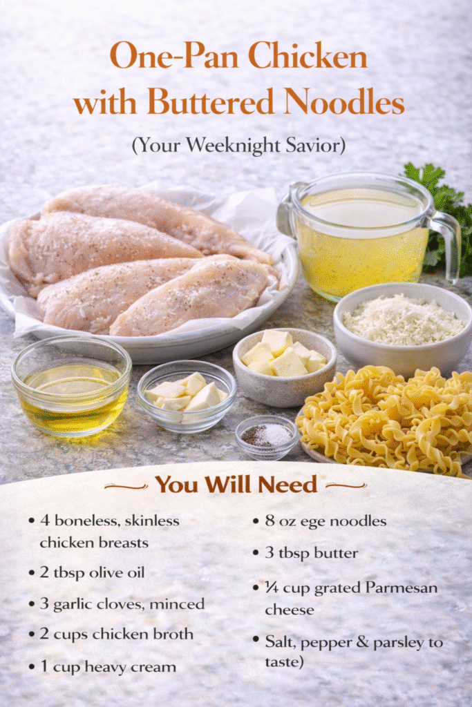 Juicy pan-seared chicken breasts served over creamy, garlicky Parmesan noodles, all cooked in one skillet for minimal cleanup. This comforting weeknight dinner comes together in about 30 minutes with simple ingredients and maximum flavor.