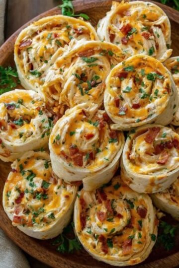 Flaky crescent dough rolled with creamy ranch chicken, bacon, and cheddar, baked until golden and irresistible. The perfect party appetizer or snack.