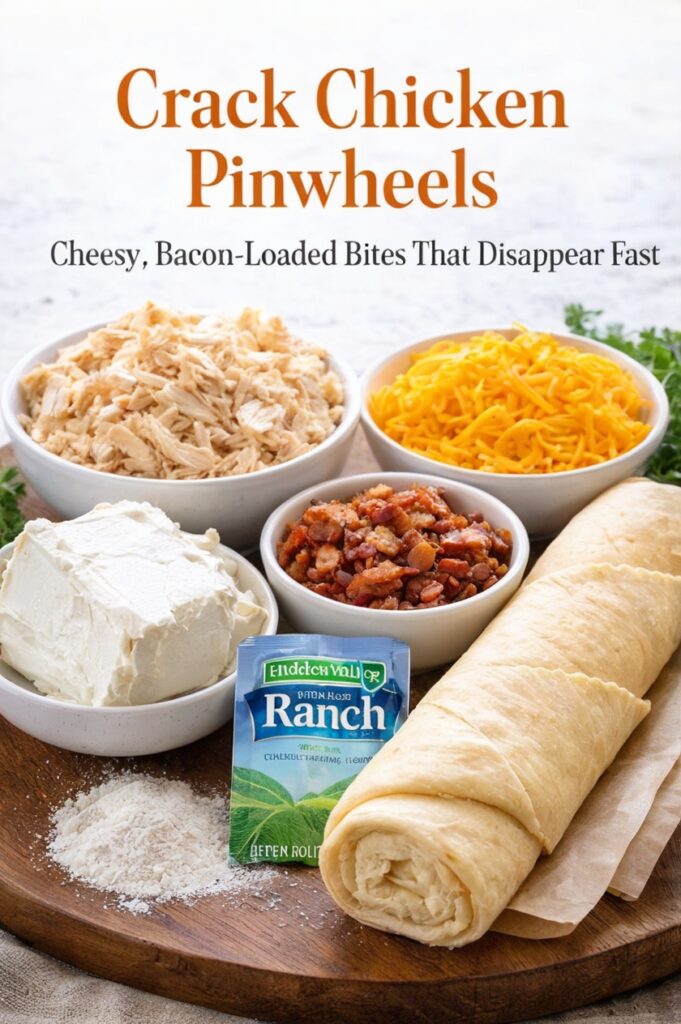 Flaky crescent dough rolled with creamy ranch chicken, bacon, and cheddar, baked until golden and irresistible. The perfect party appetizer or snack.