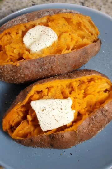 A fast, wholesome comfort food made in under 10 minutes. Perfectly tender microwave sweet potato with endless topping options for sweet or savory meals.