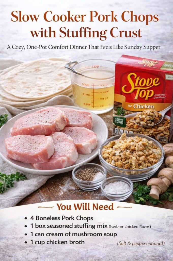 Slow Cooker Pork Chops with Stuffing Crust A Cozy, One-Pot Comfort Dinner That Feels Like Sunday Supper