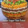 A stunning, crowd-pleasing layered salad with seasoned ground beef, black beans, crisp lettuce, tomatoes, cheddar cheese, olives, sour cream, and salsa. Every scoop delivers a perfect combination of savory, creamy, crunchy, and fresh flavors. Perfect for potlucks, parties, and weeknight dinners.
