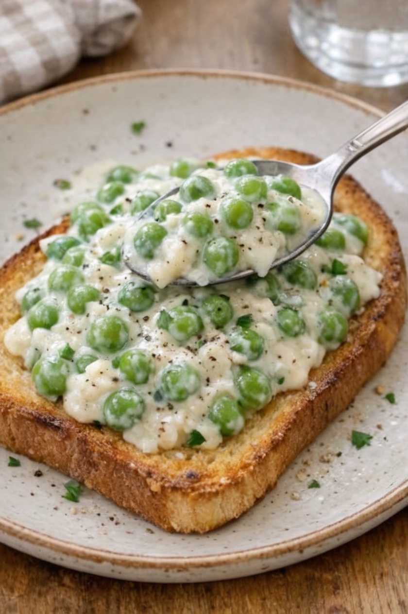 The humble, old-fashioned comfort classic that deserves a serious revival. Tender green peas in a smooth, buttery béchamel sauce spooned generously over crispy buttered toast. Simple, satisfying, and ready in under 15 minutes with pantry staples.