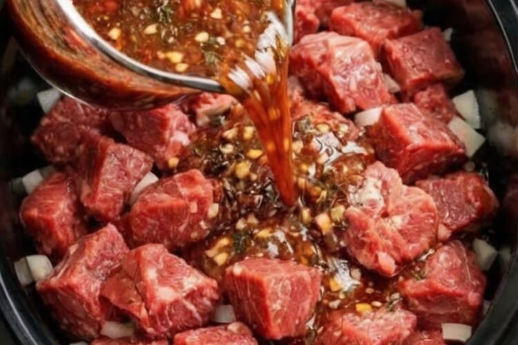 The ultimate dump-and-go comfort food: chuck roast, potatoes, onions, beef broth, and onion soup mix transform into fall-apart tender beef stew with rich, savory broth. No browning, no babysitting—just layer, pour, and let time work its magic.