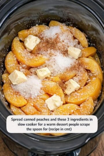 The ultimate easy dessert: canned peaches topped with dry cake mix and dotted with butter, then slow-cooked into bubbling, golden perfection. No mixing, no measuring beyond opening cans, no technique required. Just dump, dot, and walk away. Serve warm with vanilla ice cream for the easiest crowd-pleaser you'll ever make.